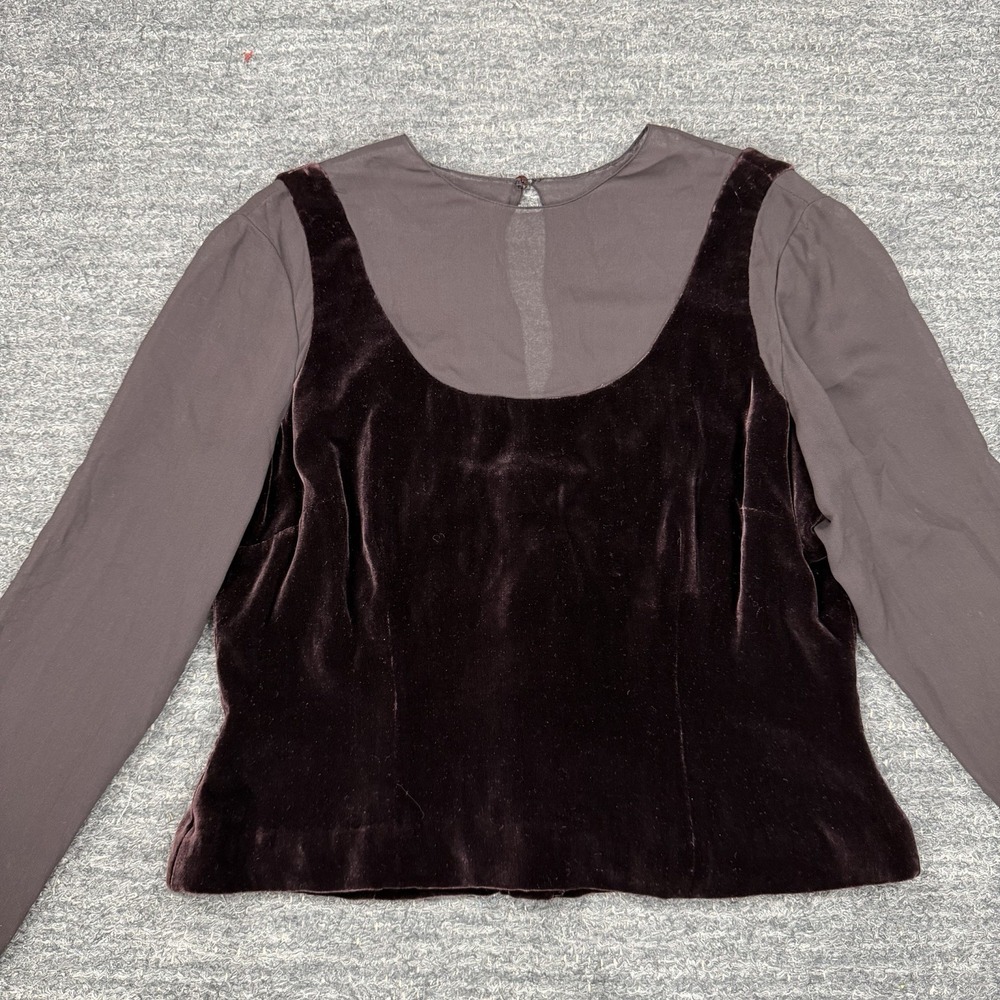 Vintage 90s Velvet Sheer Top Women 9 Brown Button Back Ren Fair Silk Blend Tank